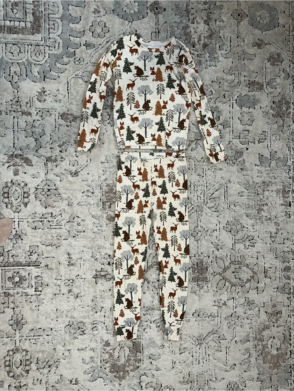 Place Cream Kids Pajama Set with Brown & Green Forest Print